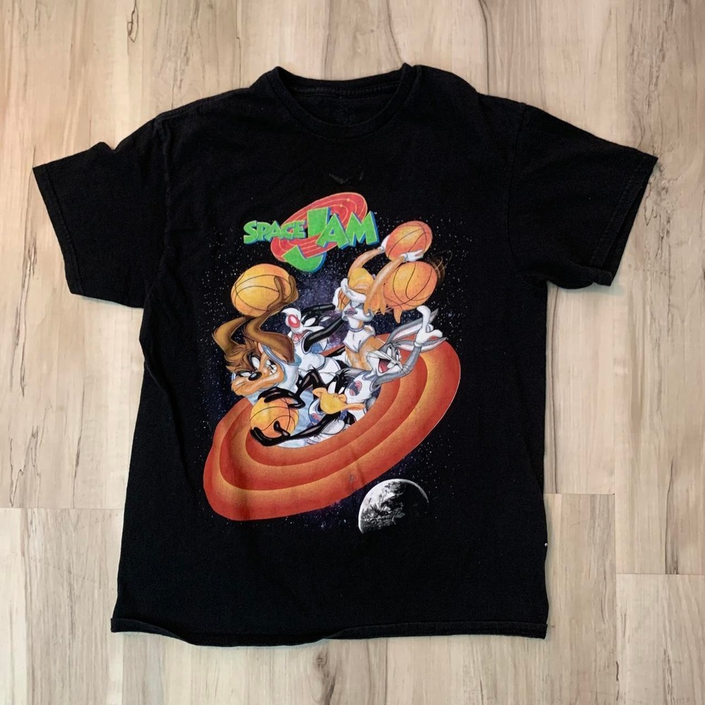 Space Jam Looney Tunes Graphic Tee Black Cartoon 90s Size Medium